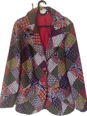 Vintage Multicolor Patchwork Paisley Blazer Jacket - Women's